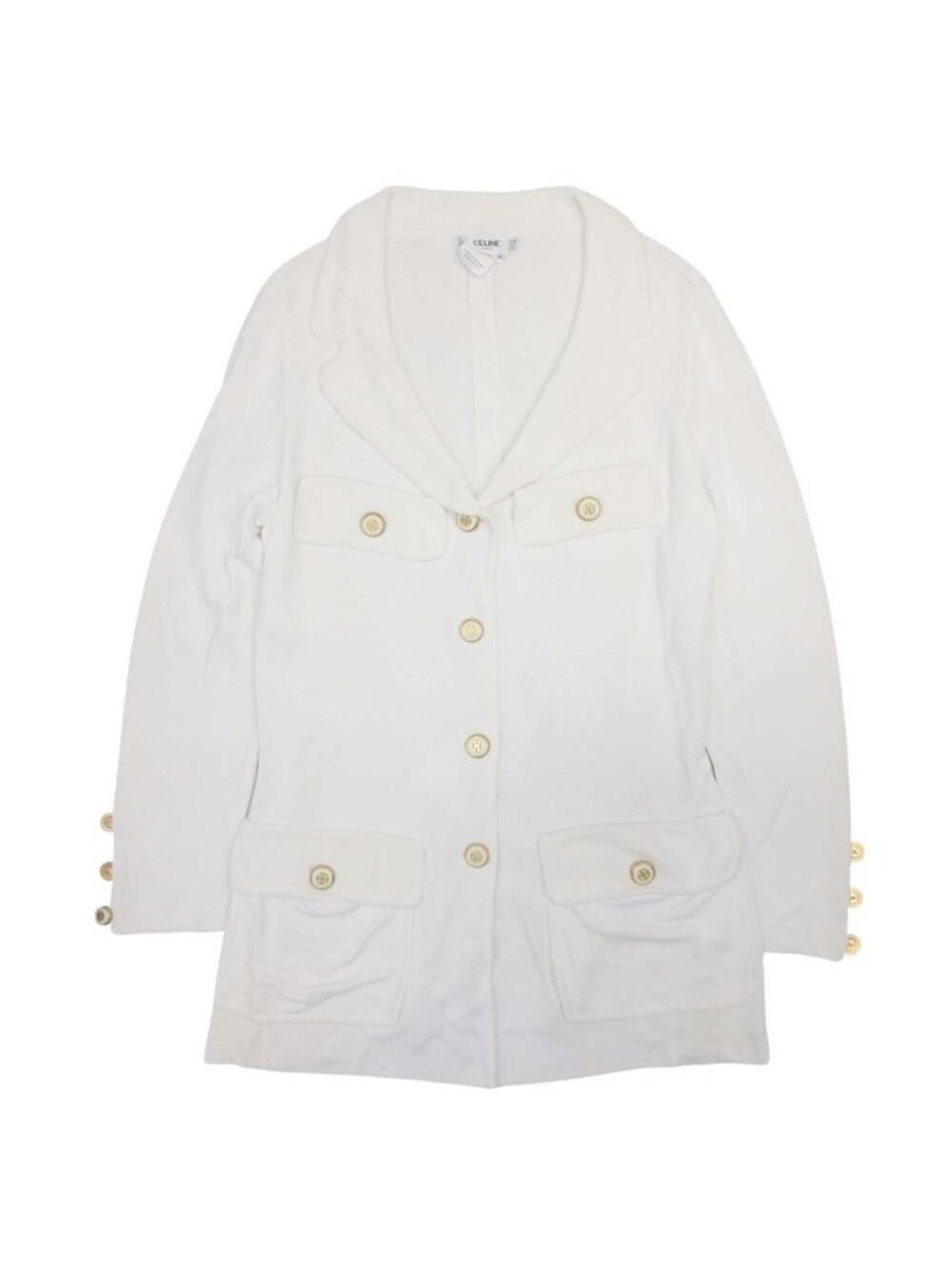 Celine Vintage Horsebit Button Knit Jacket Gold 40 Off White